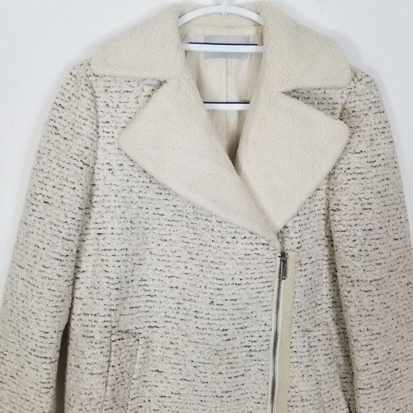 Mind Bridge Women Wool  Blend Zip Up Peacoat  Sz S Textured Pockets Beige - Picture 2 of 8
